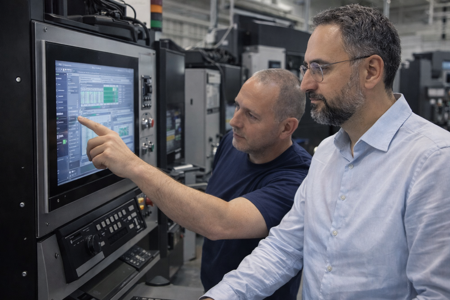 Interim Produktionsleitung im Produktionsumfeld bei der Abstimmung an einer Maschinensteuerung im laufenden Betrieb
